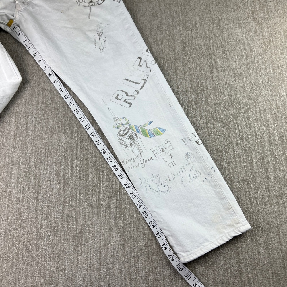 Polo Ralph Lauren Sullivan Slim Jeans Mens 34x30 White Graphic Graffiti Varsity - Picture 5 of 7